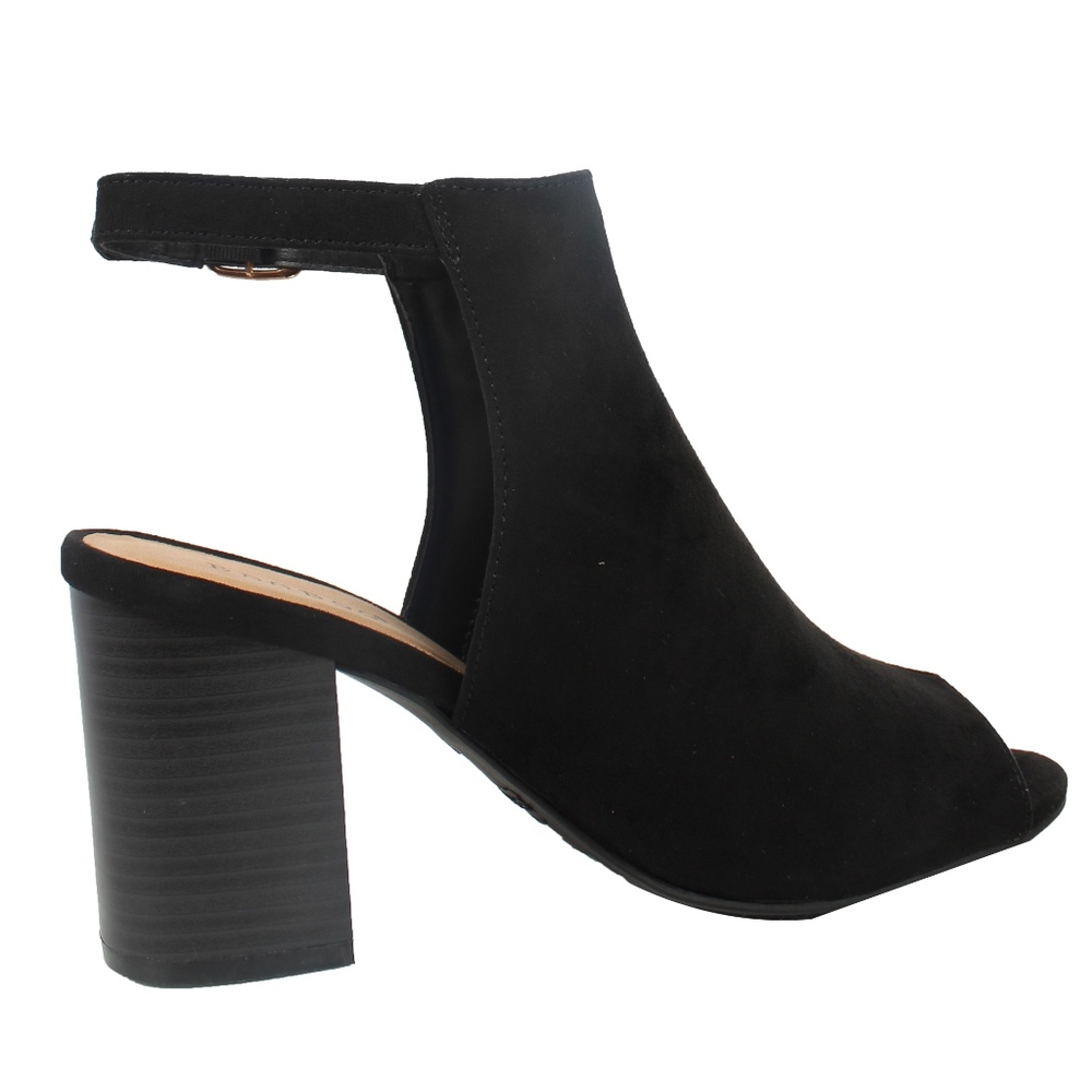 Black Peep Toe Slingback Block Stacked Heel - Picture 3 of 6
